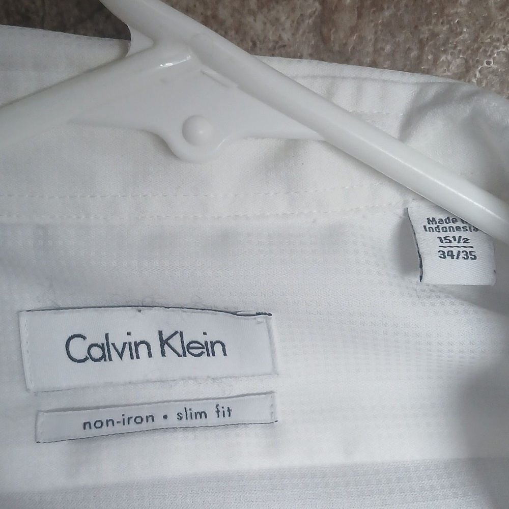 GUC Calvin Klein white button dresshirt non-iron slim fit size 15 1/2 - Picture 3 of 5
